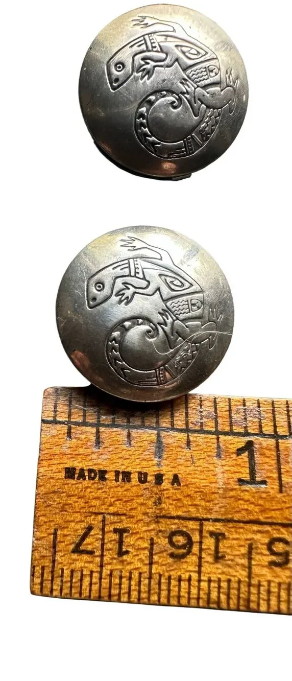 VTG Sterling Silver Southwestern Lizard Gecko Button Covers Set of 5 bonus Star